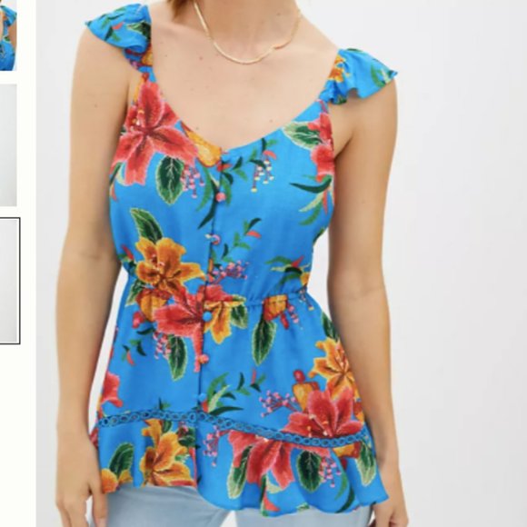 Farm Rio Ruffled Floral Tank top Anthropologie blouse M NWT - Picture 7 of 15